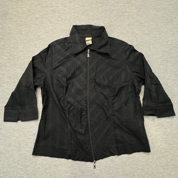 Faded Glory Womens Black Textured Zip Shirt Jacket 3/4 Sleeve Stretch Size 16W - Picture 3 of 15